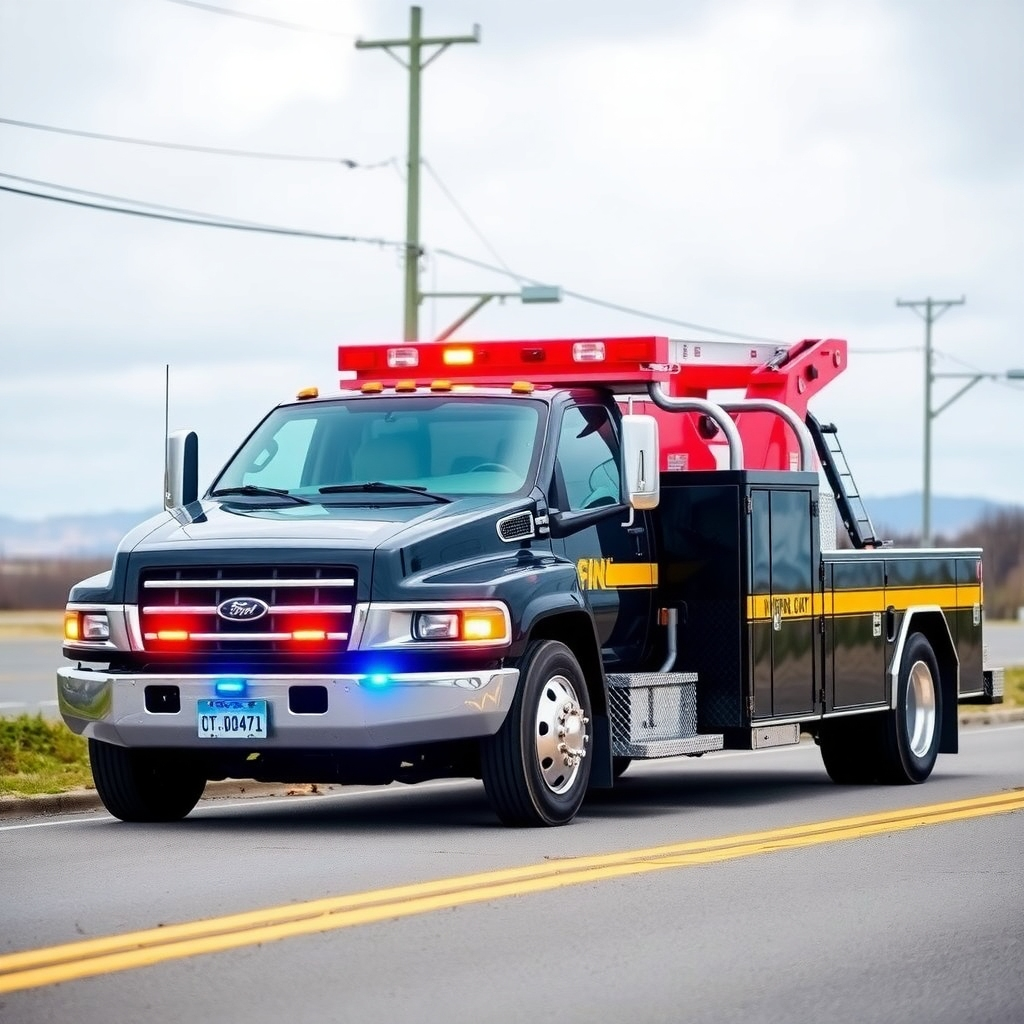 A stylized graphic depicting a tow truck pulling a car with a price tag hanging from it. The price tag should be transparent, showing the words "Fair Price." The background should be a blurred cityscape of Durham. The lighting should be bright and cheerful, conveying affordability and transparency. Style: a clean and modern illustration. 4k resolution.